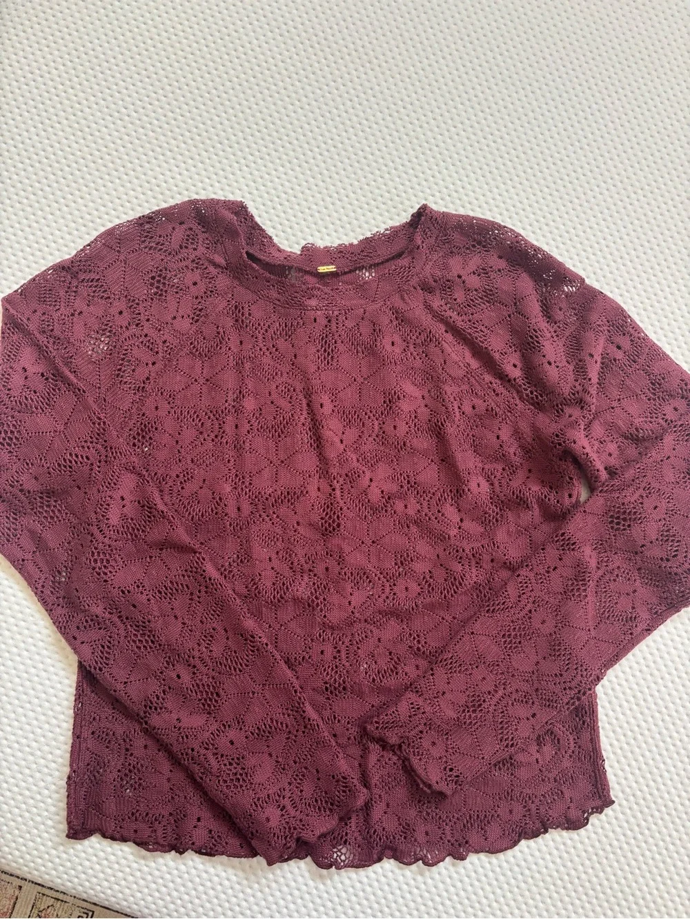 Free People Burgundy Lace Long-Sleeve Top